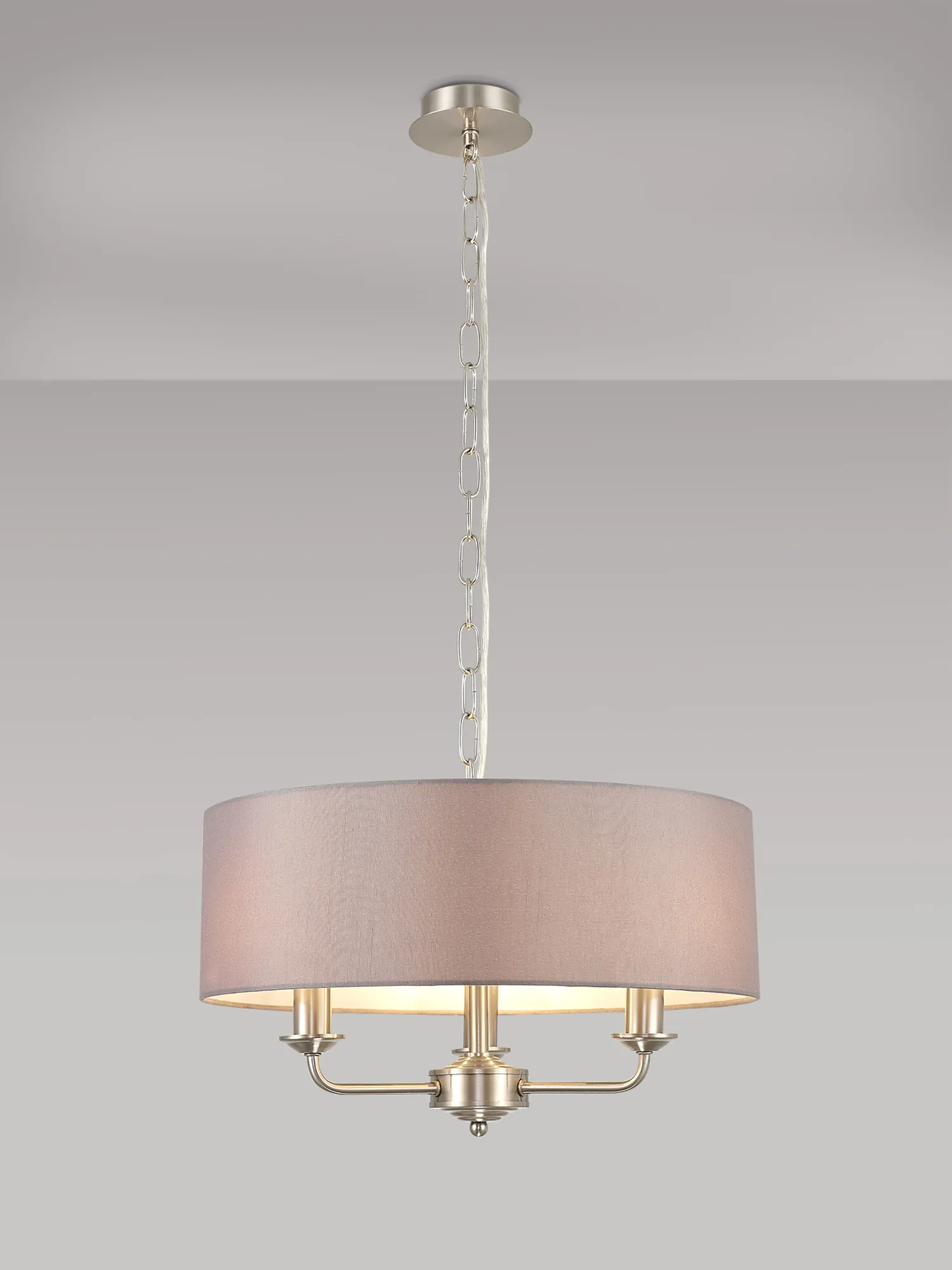 Banyan 45cm 3 Light Pendant Satin Nickel; Grey DK0056  Deco Banyan SN GR